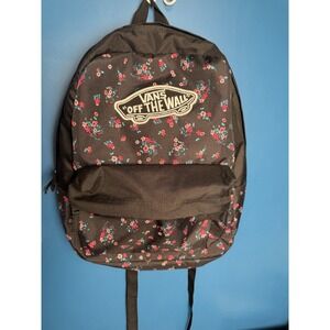 Vans Realm Backpack Black Floral Print Off The Wall School Travel Bag Womens